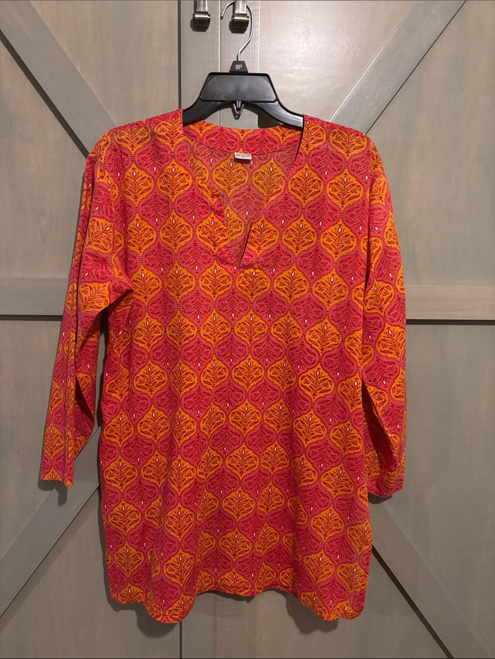 Women's Pink & Orange Printed Long Sleeve Tunic Top